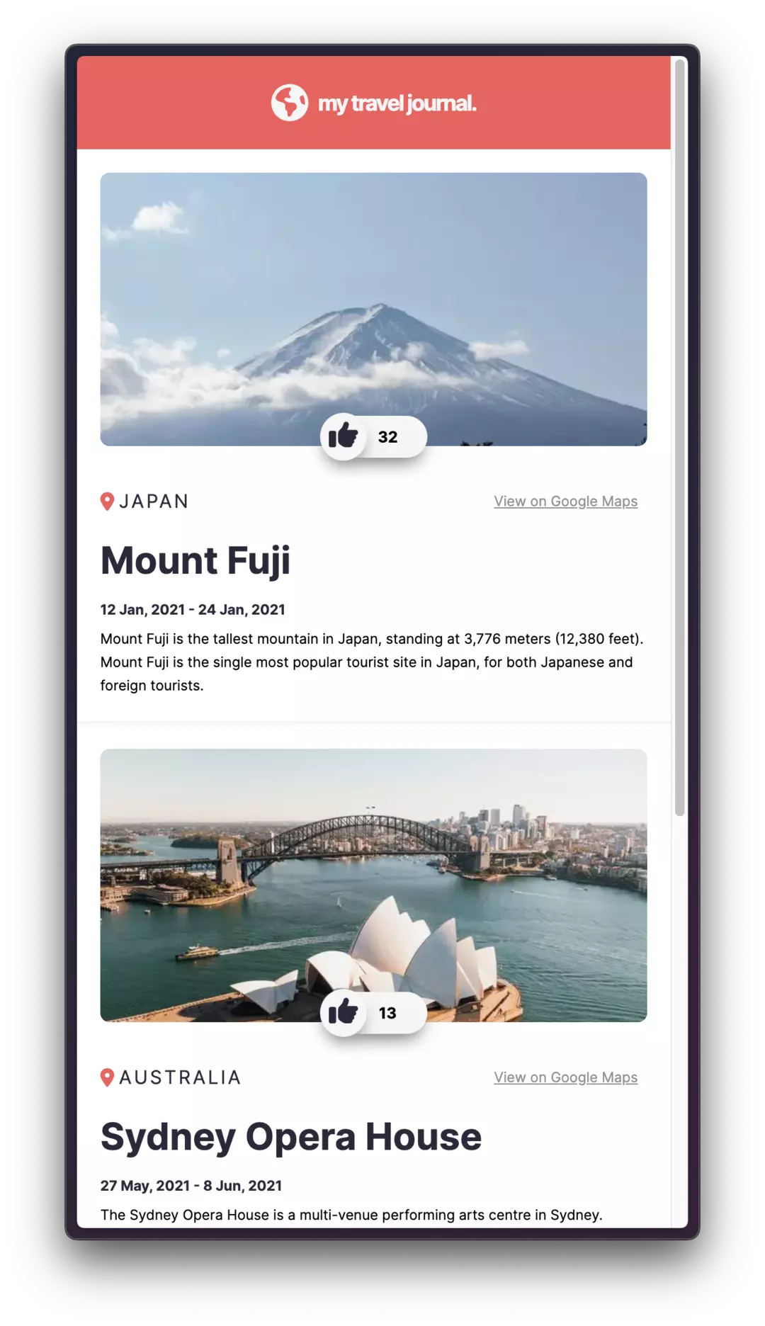 Travel Journal project preview
